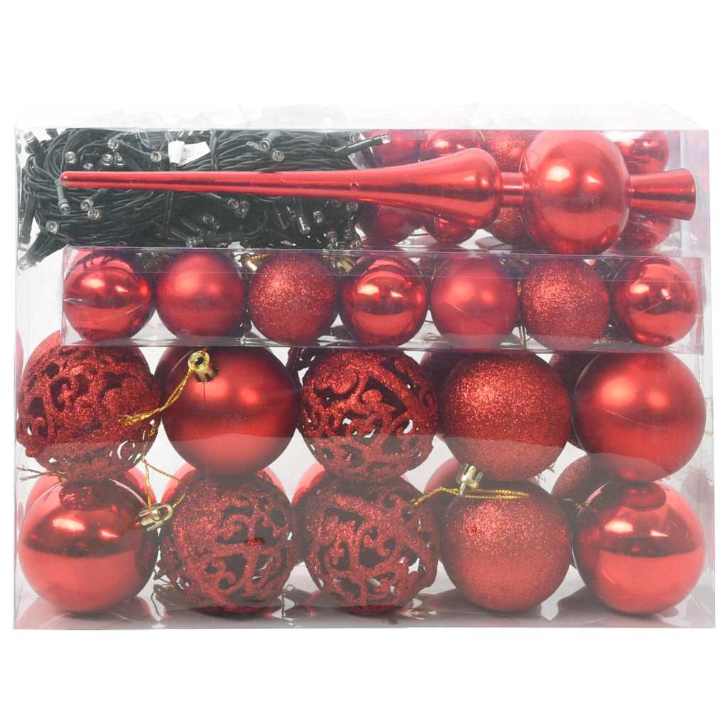 Christmas Bauble Set with 150 LEDs 61 pcs Red Plastic